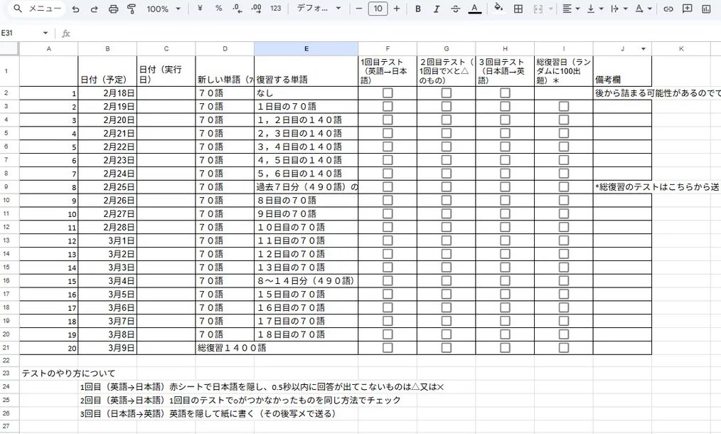 スプレッドシート長文課題管理表